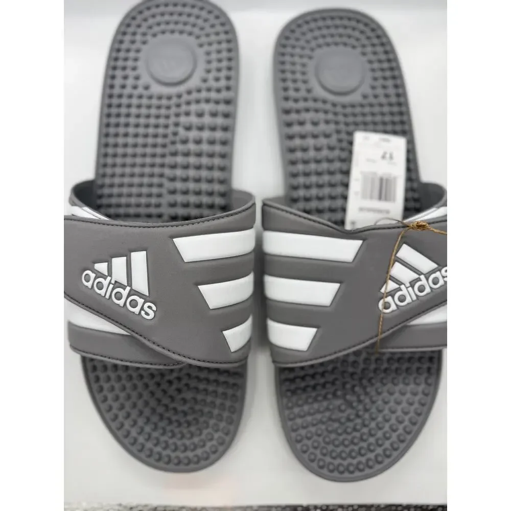 Adidas Mens Adissage Slides 17 Gray White Athletic Massage Sandals